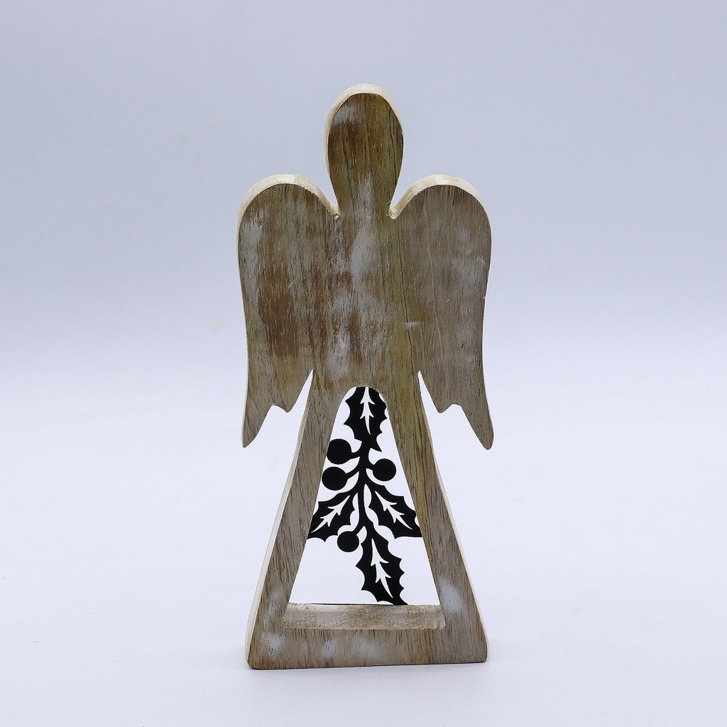 Mango Wood Angel - Whitewash with Iron Decor Cut Out