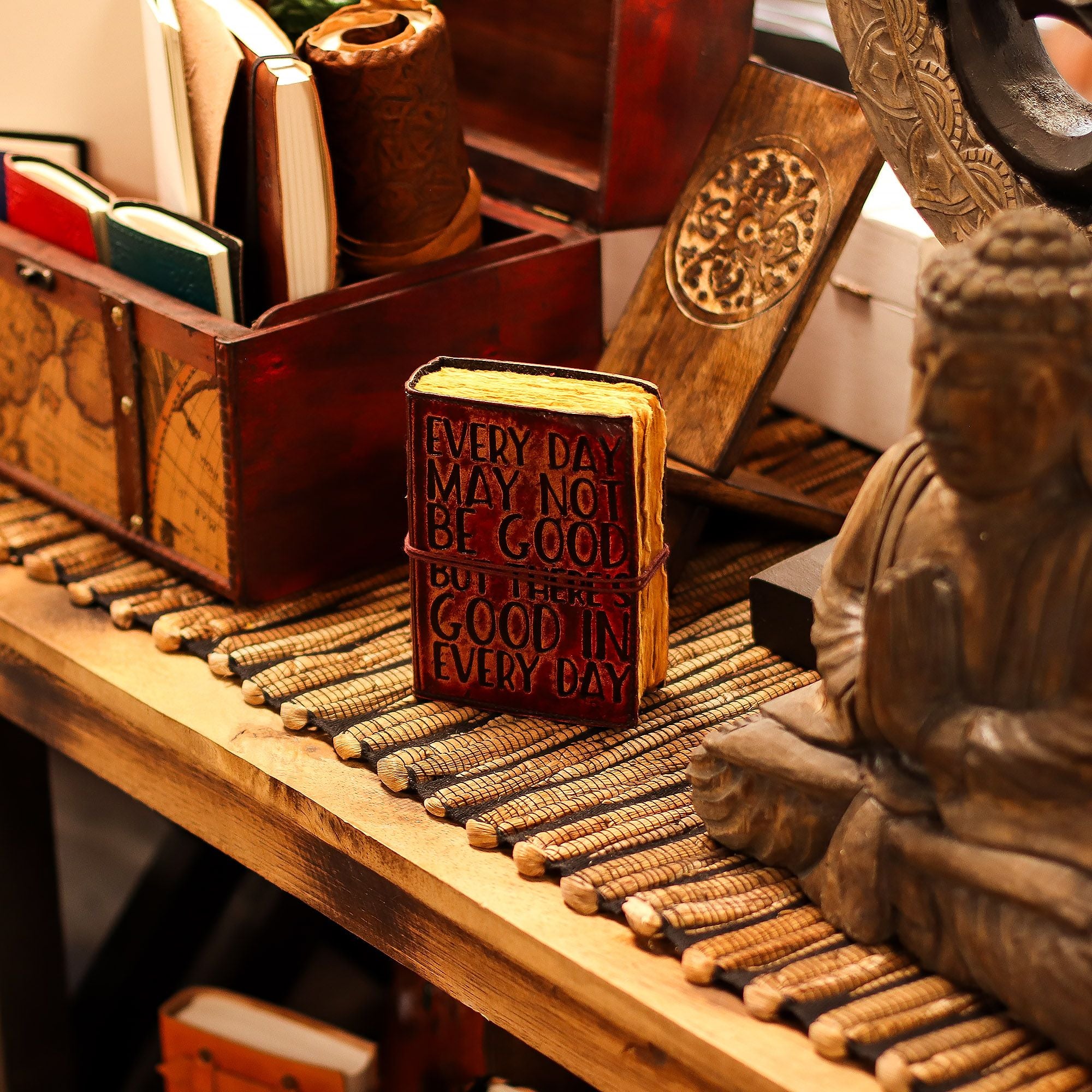 Fat Deckled Edge Leather Notebook – Every Day May Not Be Good (12.7 × 8.9 cm)