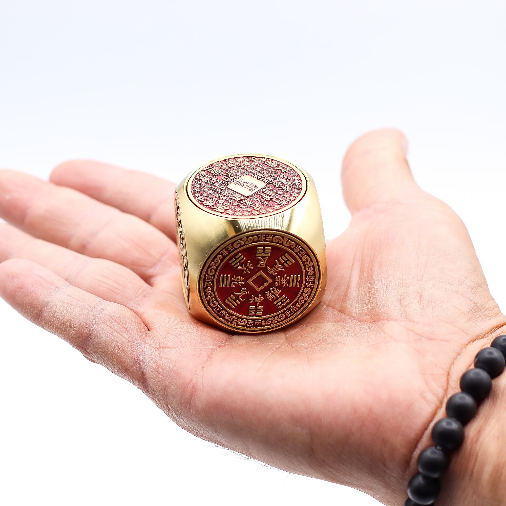Feng Shui Fortune - Red & Brass Prosperity Cube - Flat