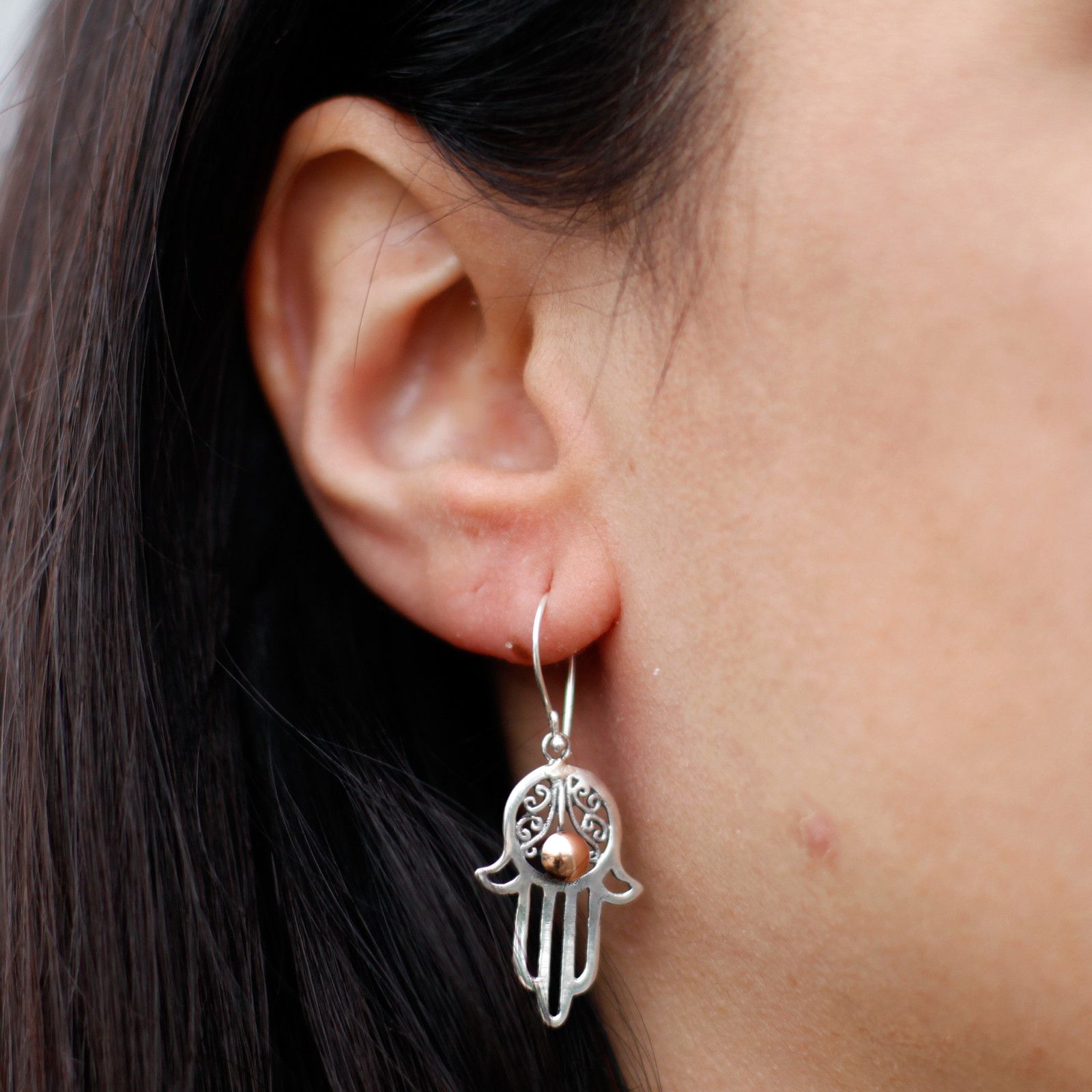 Silver &amp; Gold Earring - Hamsa