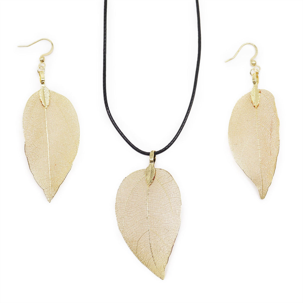 Necklace &amp; Earring Set - Bravery Leaf - Gold