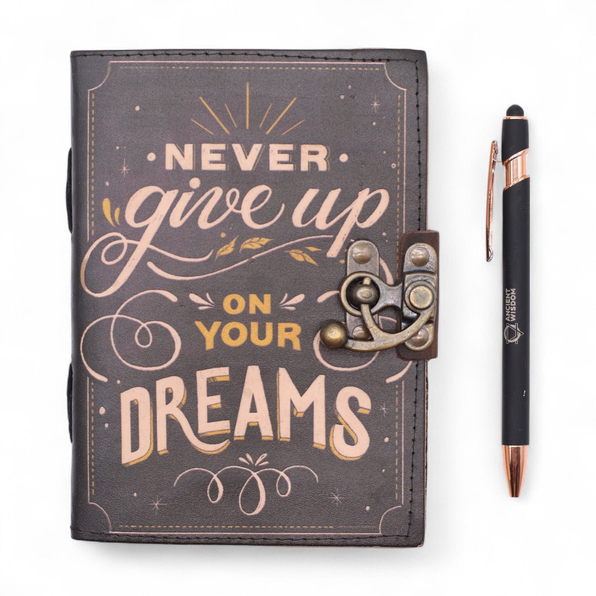 Leather Printed Notebook – Never Give Up On Your Dreams -  17.8×12.7 cm
