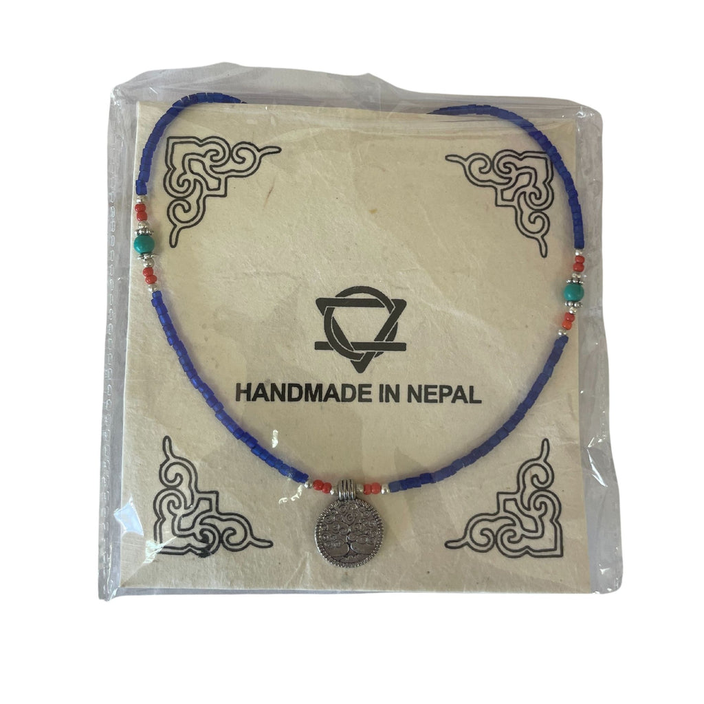 Nepalese Extra Fine Gem Necklace - Blue Onyx &amp; Tree of Life