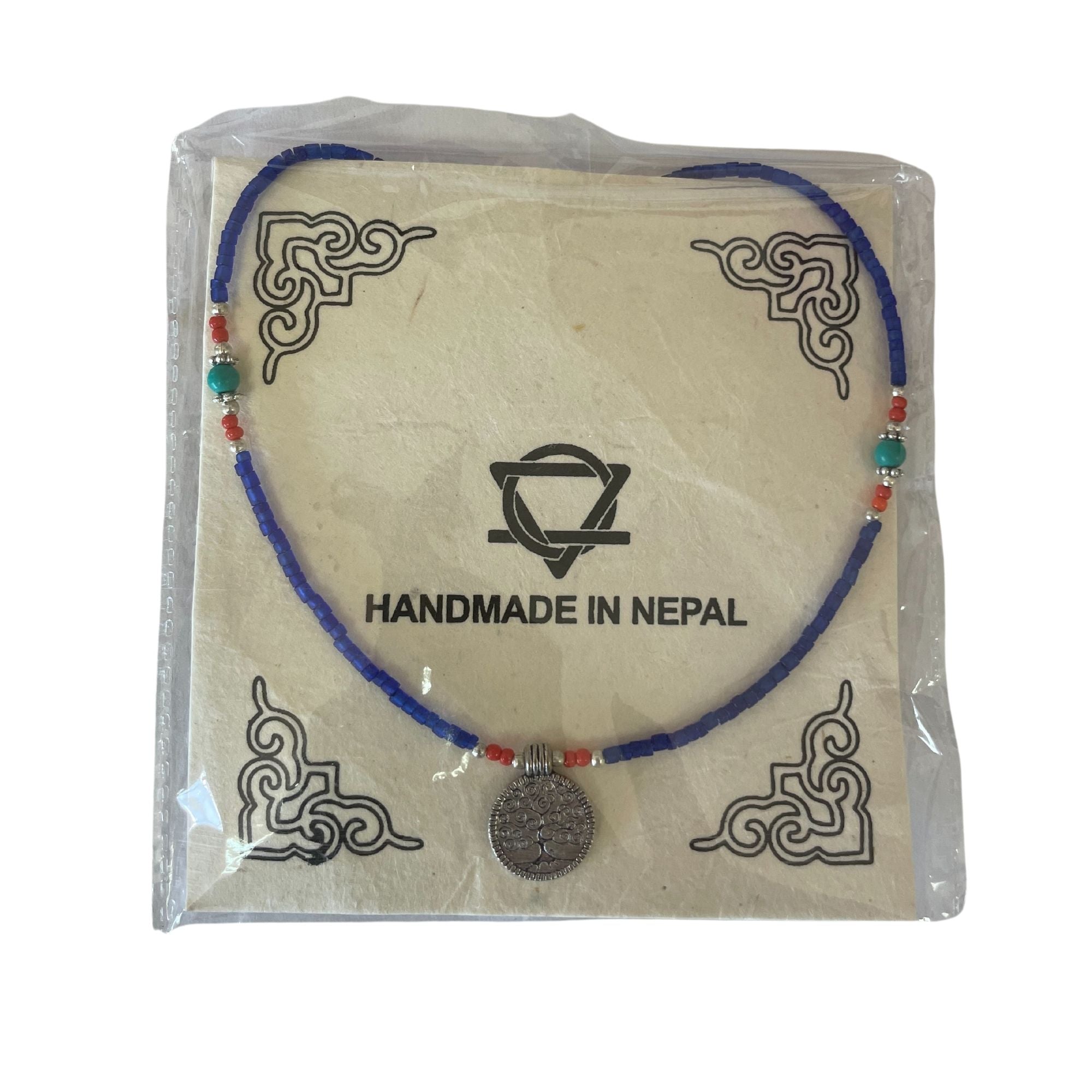 Nepalese Extra Fine Gem Necklace - Blue Onyx &amp; Tree of Life