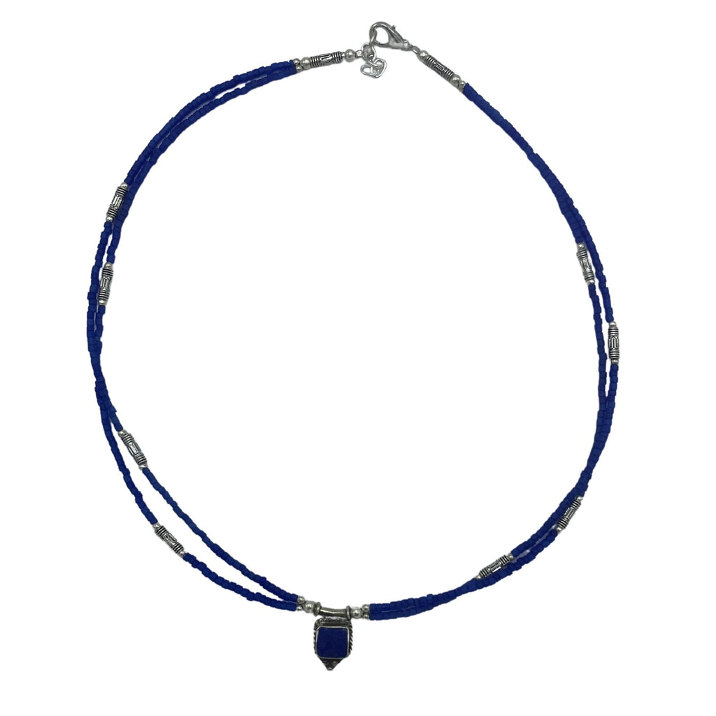 Nepalese Extra Fine Two Line Necklace - Blue Onyx &amp; Lapis Pendant