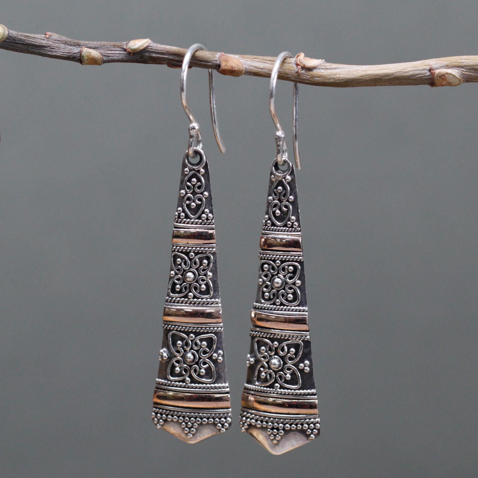 Silver &amp; Gold Earring - Tribal Drops
