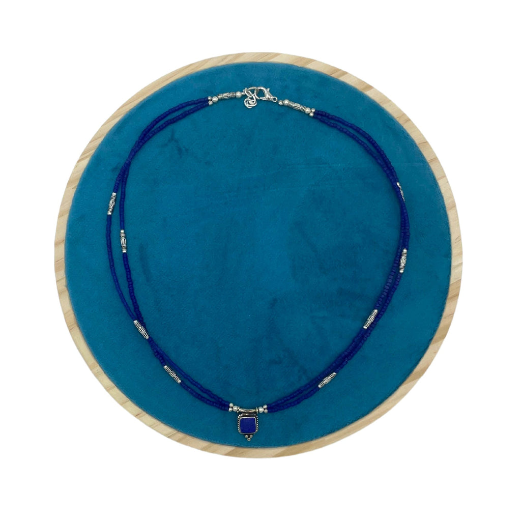 Nepalese Extra Fine Two Line Necklace - Blue Onyx &amp; Lapis Pendant