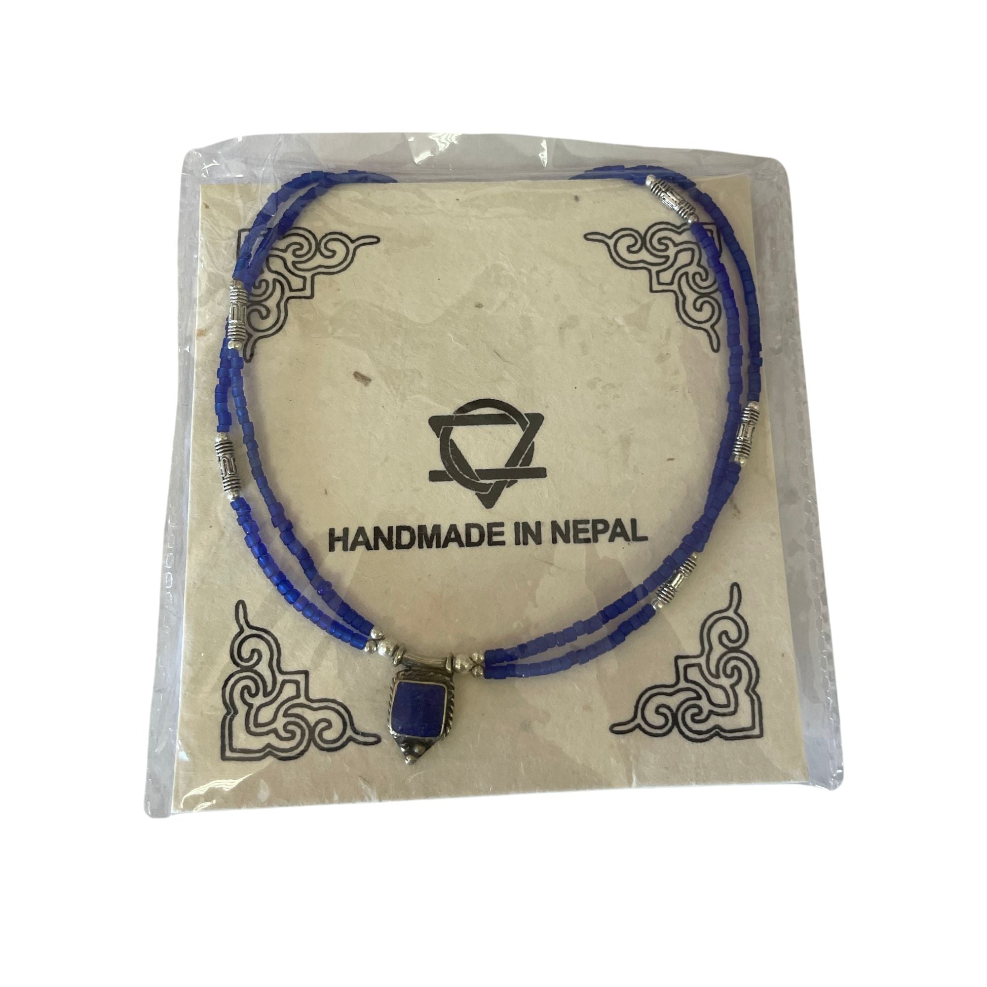 Nepalese Extra Fine Two Line Necklace - Blue Onyx &amp; Lapis Pendant