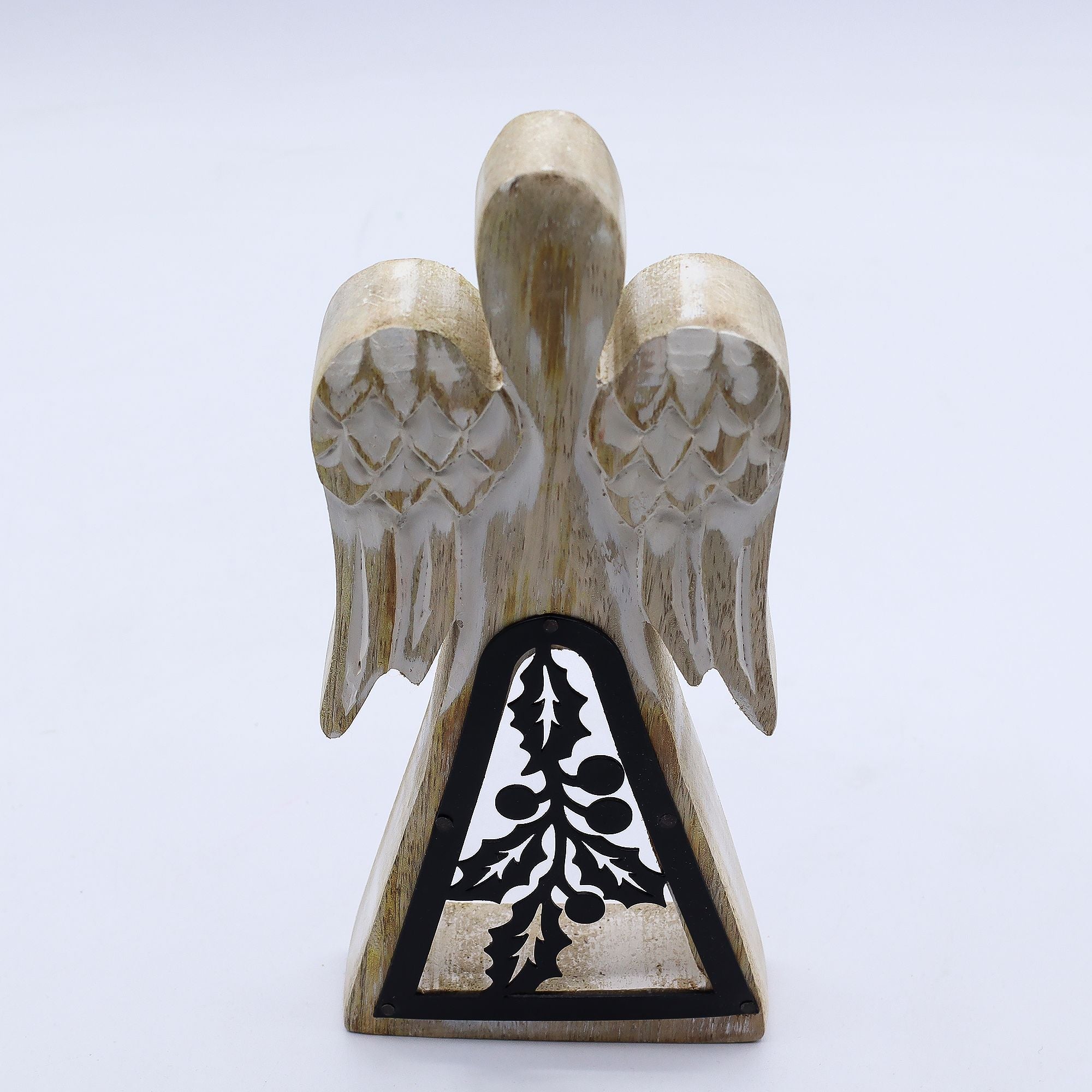 Mango Wood Angel - Whitewash with Iron Decor Cut Out