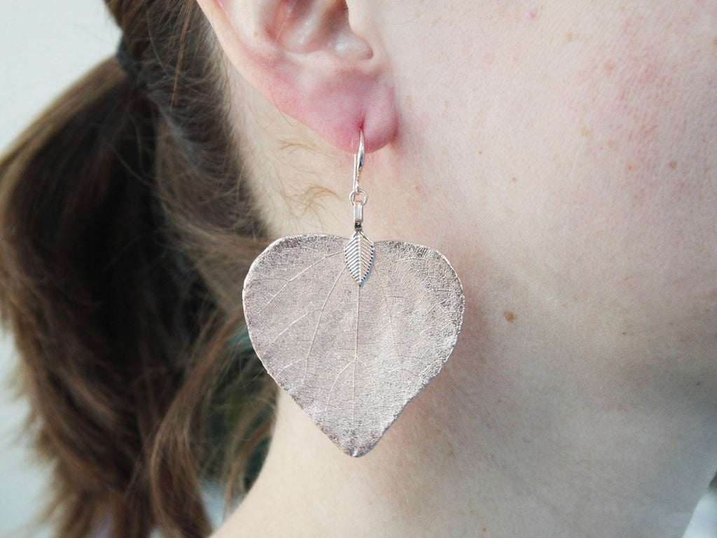 Necklace &amp; Earring Set - Heart Leaf - Pink Gold