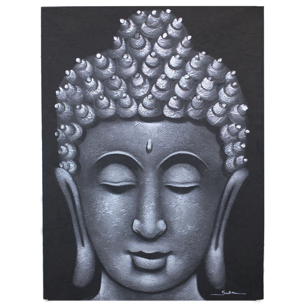 Buddah Painting - Gray Brocade Detail