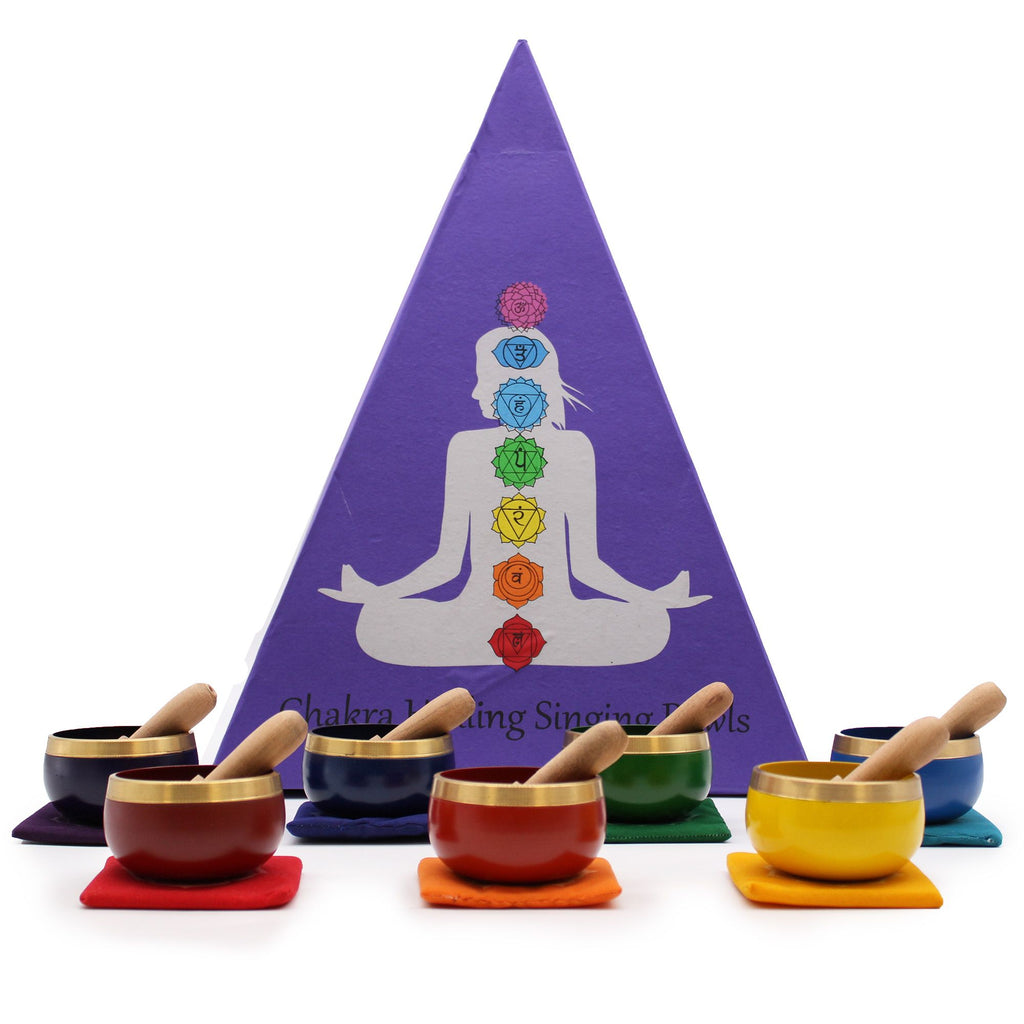 Set de regalo de cuencos tibetanos con pirámide de chakras