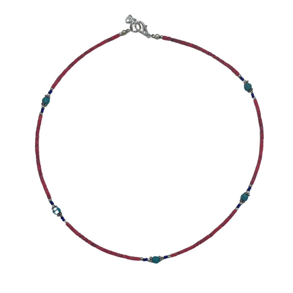 Nepalese Extra Fine Gem Necklace - Pink Coral &amp; Turquoise Beads
