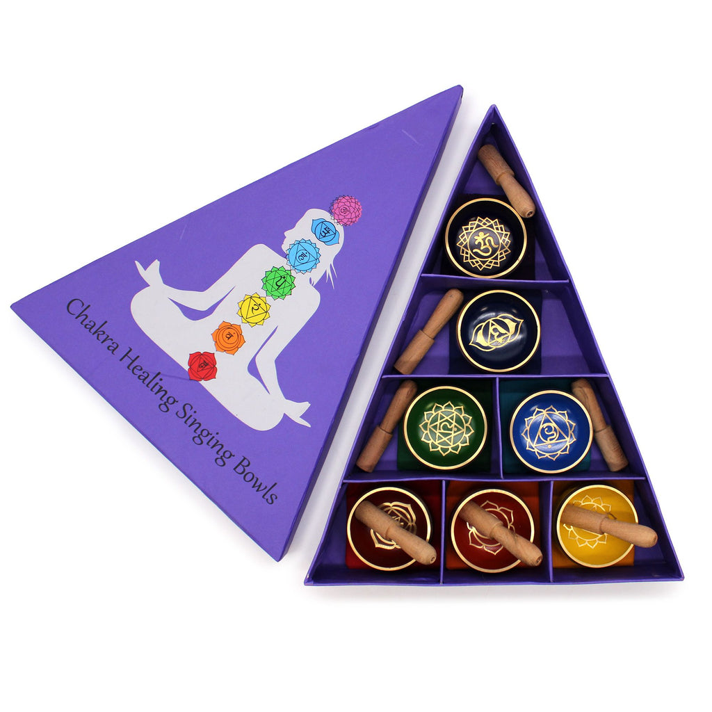 Set de regalo de cuencos tibetanos con pirámide de chakras