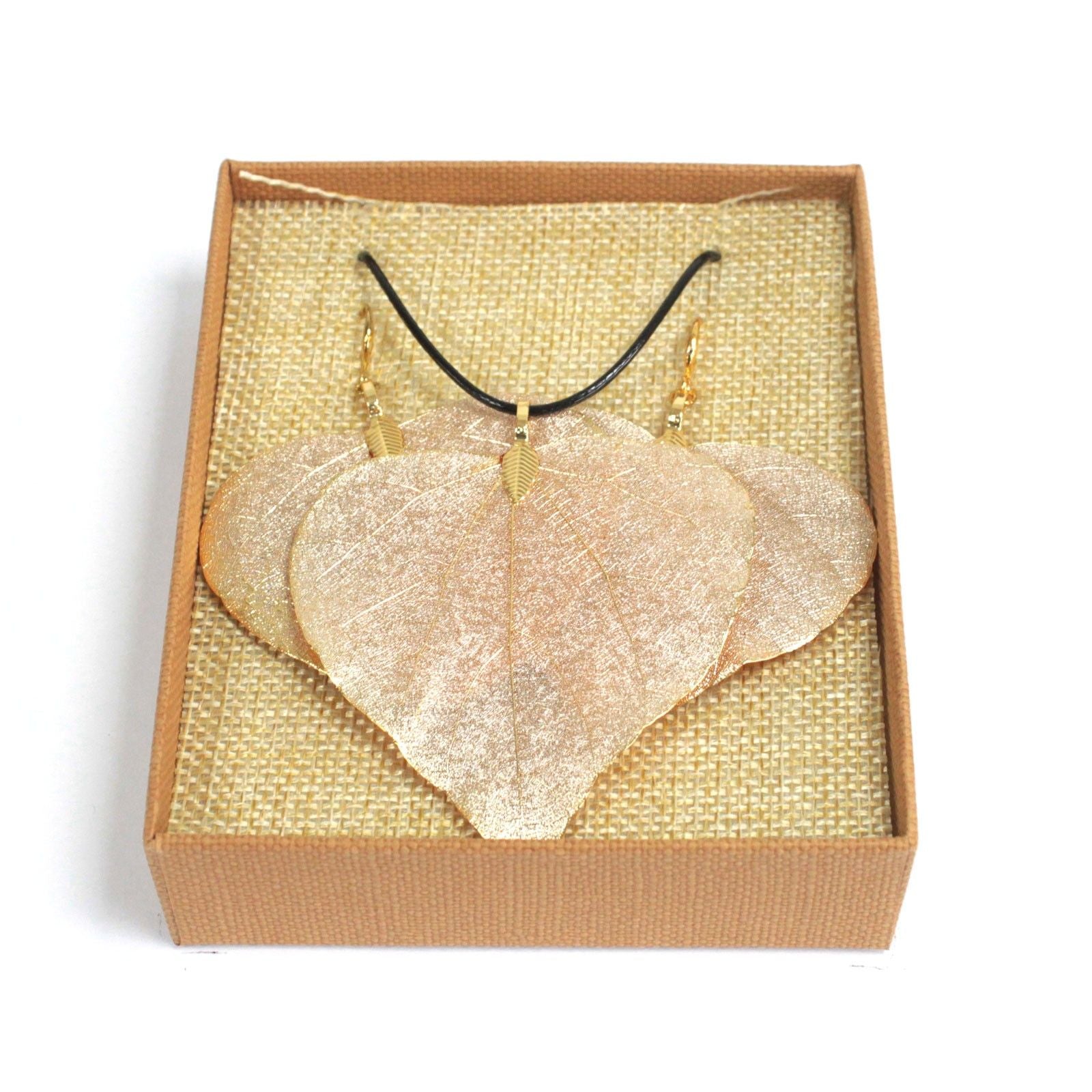Necklace &amp; Earring Set - Heart Leaf - Gold