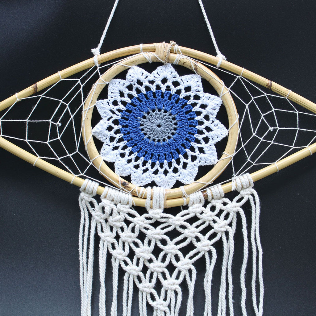 Protection Dream Cather - Med Macrame Eye White/ Blue/Grey